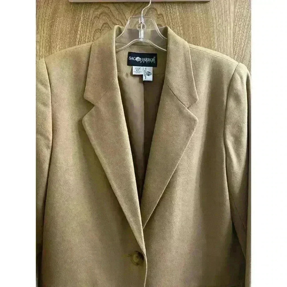 Vintage Sag Harbor 100% Wool Tan Blazer Jacket Women's Size 6 Petite Button - Picture 10 of 10